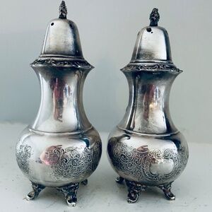 Pair of vintage silver-plated salt and pepper shakers